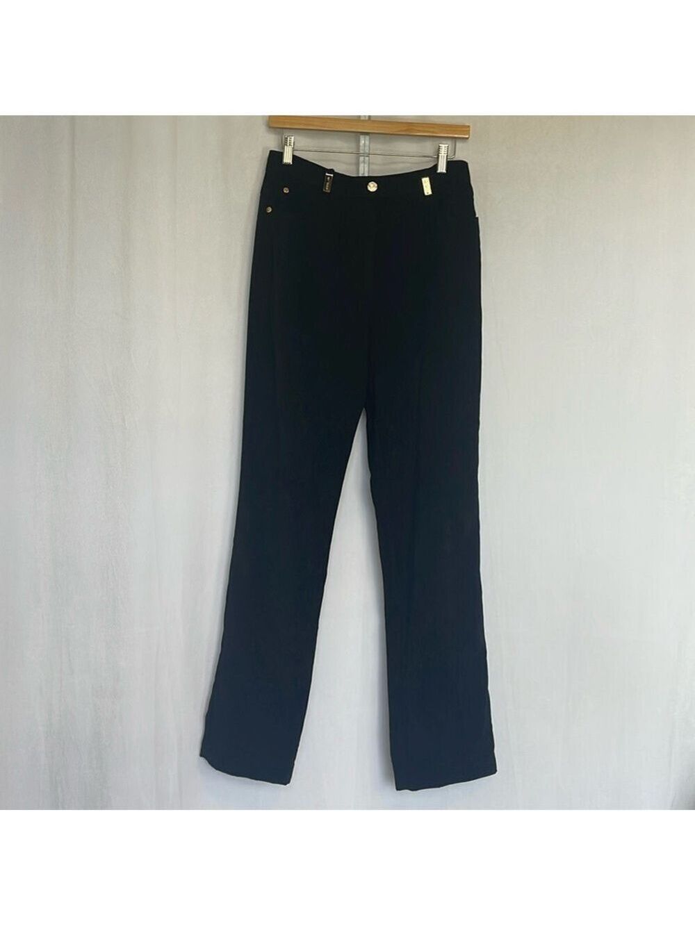 St. John Sport by Marie Gray Velvet Pants Size 8 Black Gold Tone Accents Casual